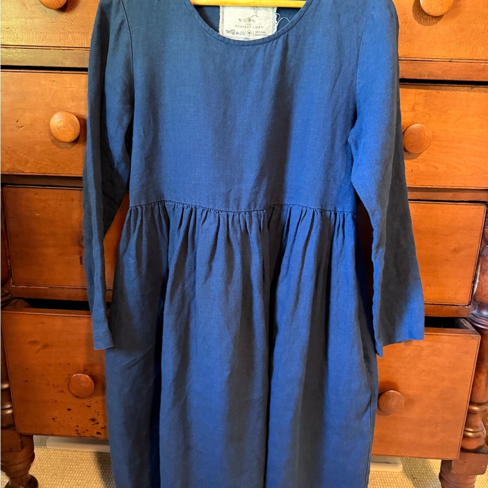 Not Perfect Linen Emilie Dress in Admiral Blue